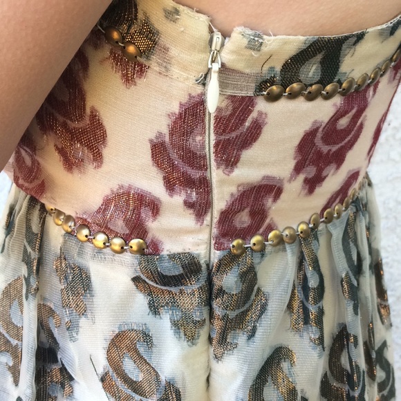 Free People Babydoll Pleated Studded Metallic High Waist Empire Mini Dress - Picture 6 of 8